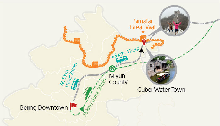 Gubei Water Town & Simatai Great Wall Map