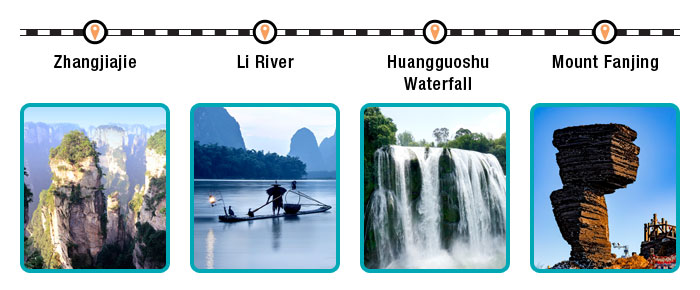 Zhangjiajie, Li River, Huangguoshu Waterfall, Mount Fanjing